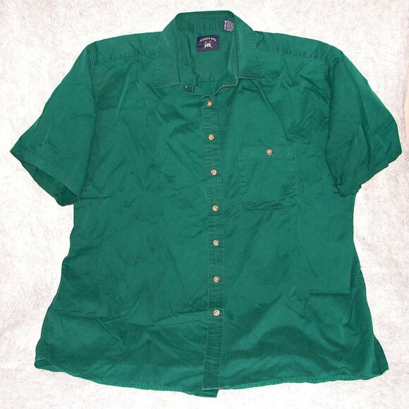 Mens DXL Harbor Bay Button Front SHIRT, 2XLT, Hunter Green, Short Slv, Big/Tall - Picture 1 of 10